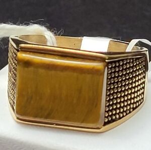 Tiger's Eye Men's Ring in ION Plated YG Stainless Steel